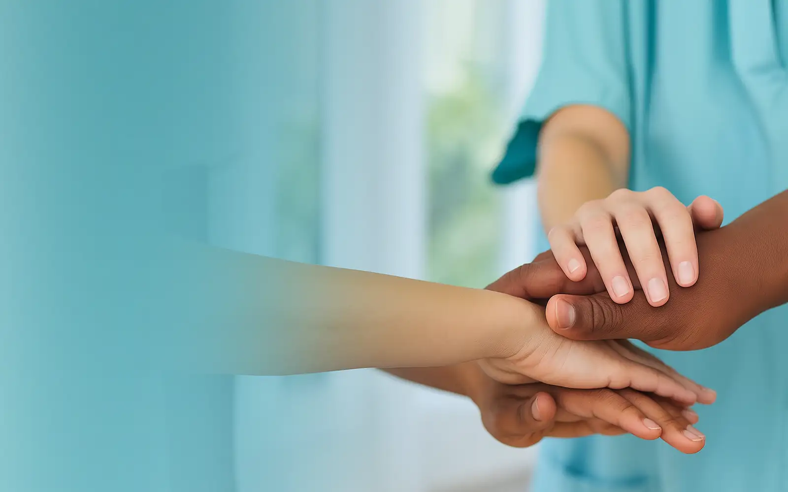 Bild mit Händen unterschiedlicher Hautfarbe die übereinanderliegen