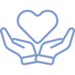 Icon von Händen mit Herz mit lila Outlines