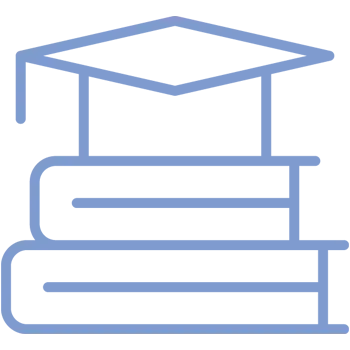 Icon von einer Unicappe und Büchern mit lila Outlines